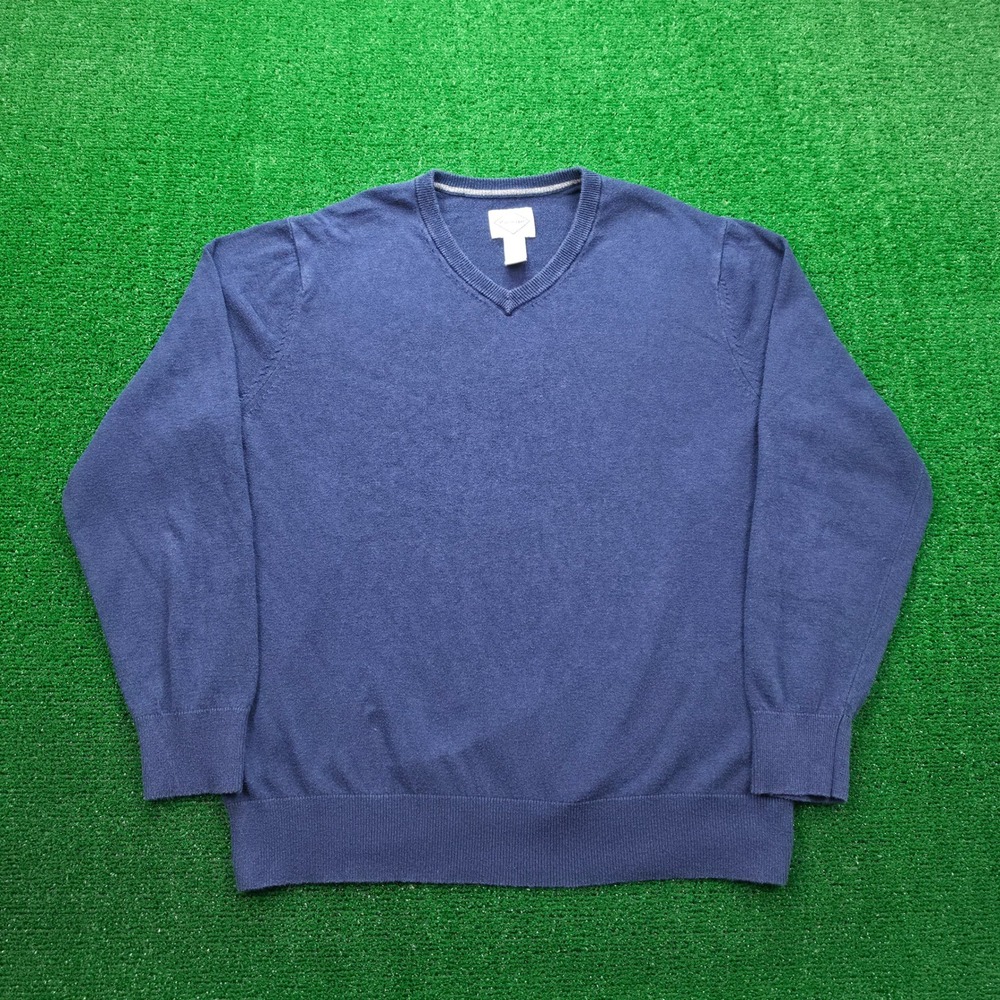 St. Johns Bay Sweater Mens Large Blue V-Neck Pullover Long Sleeve Cotton Blend